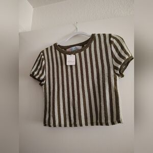 Free People Kids Short Sleeve Tee - Olive and Cream Stripes